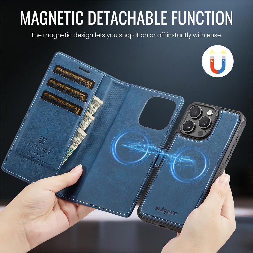 2-in-1 Magnetic Detachable Wallet Case for iPhone 16/16 Pro/16 Pro Max/16 Plus/16e - PU Leather, Card Slots, MagSafe Charging, 360° Protection