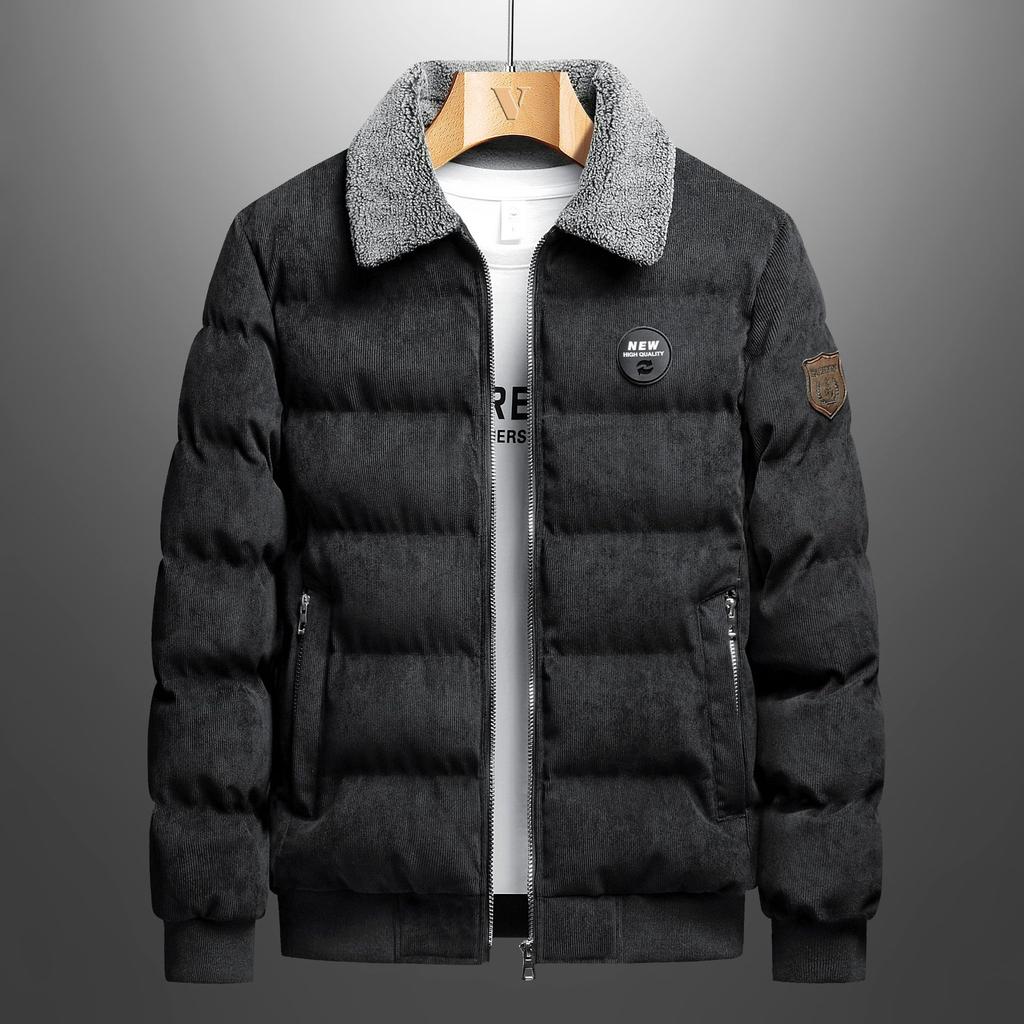 Winter Plush and Thick Lapel Corduroy Jacket for Men's Youth Warm Jacket Urban Jacket