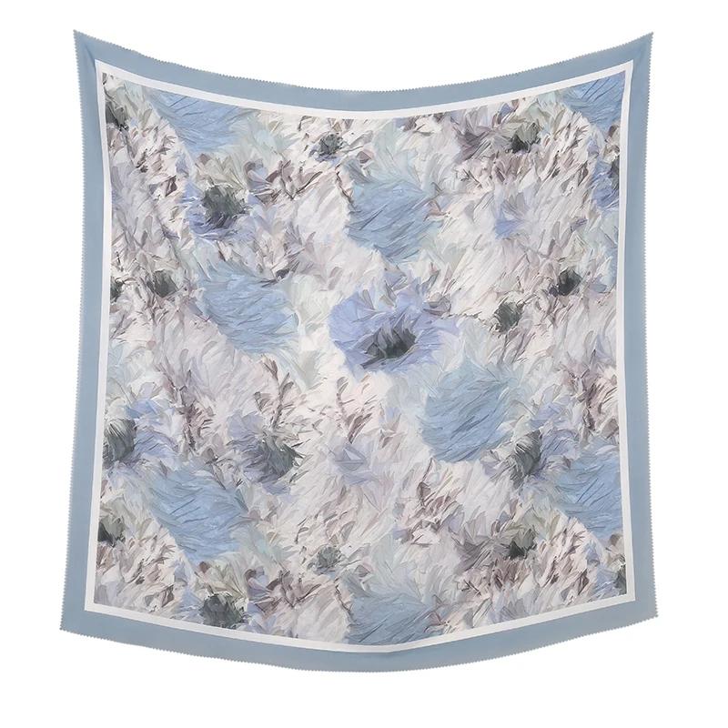 110*110cm Neuer Baumwoll-Leinen-Quadratischer Schal Damen Kopftuch Blumenmuster Halstuch Schals Kopftuch Bandanas Haargummi Stirnbänder