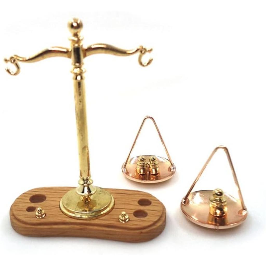 1PC Dollhouse Mini Balance Scales with 6 Weights, 1: 12 Scale Retro Mini Justice Scale Model, Dollhouse Scenes Cake Decoration