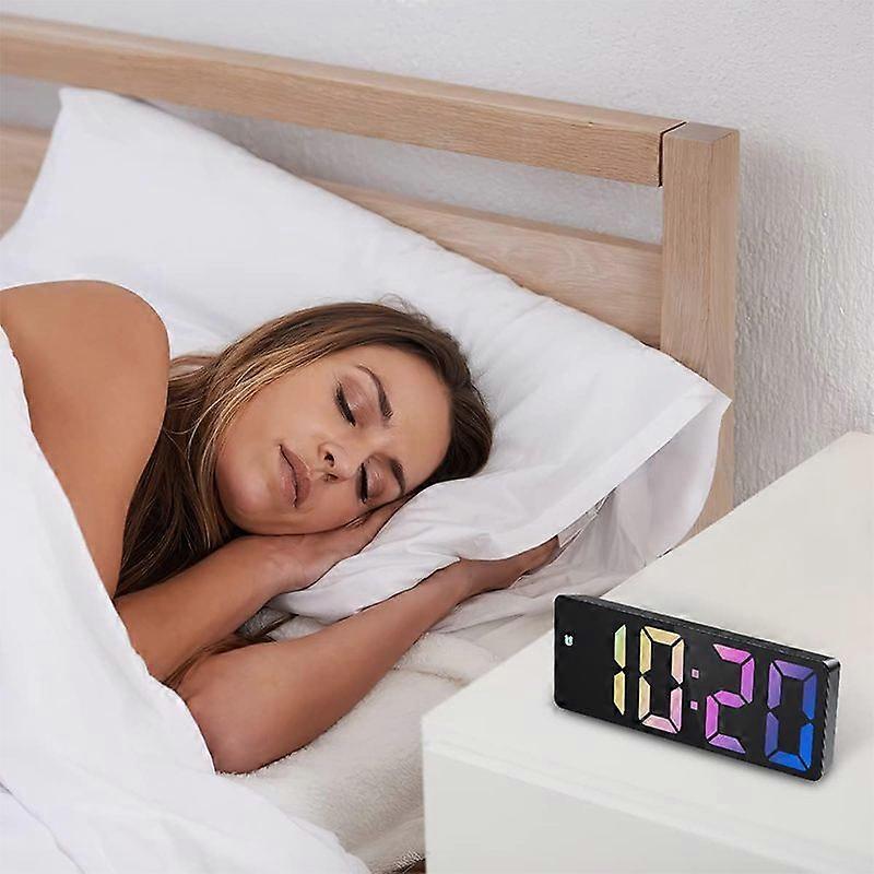 Upgraded Digital Alarm Clock, LED Clock for Bedroom, Electronic Desktop Clock with Temperature Display, Adjustable Brightness, Voice Control, 12/24H D