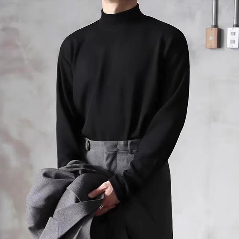 Men's Thermal High-Neck Base Layer Top, Velvet-Lined, Thick, Loose, Warm Inner Wear for Students