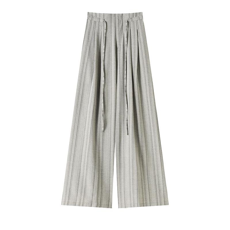 Korean Retro Style Women's Striped Wide-Leg Lace-Up Pants - 2026 Summer Collection