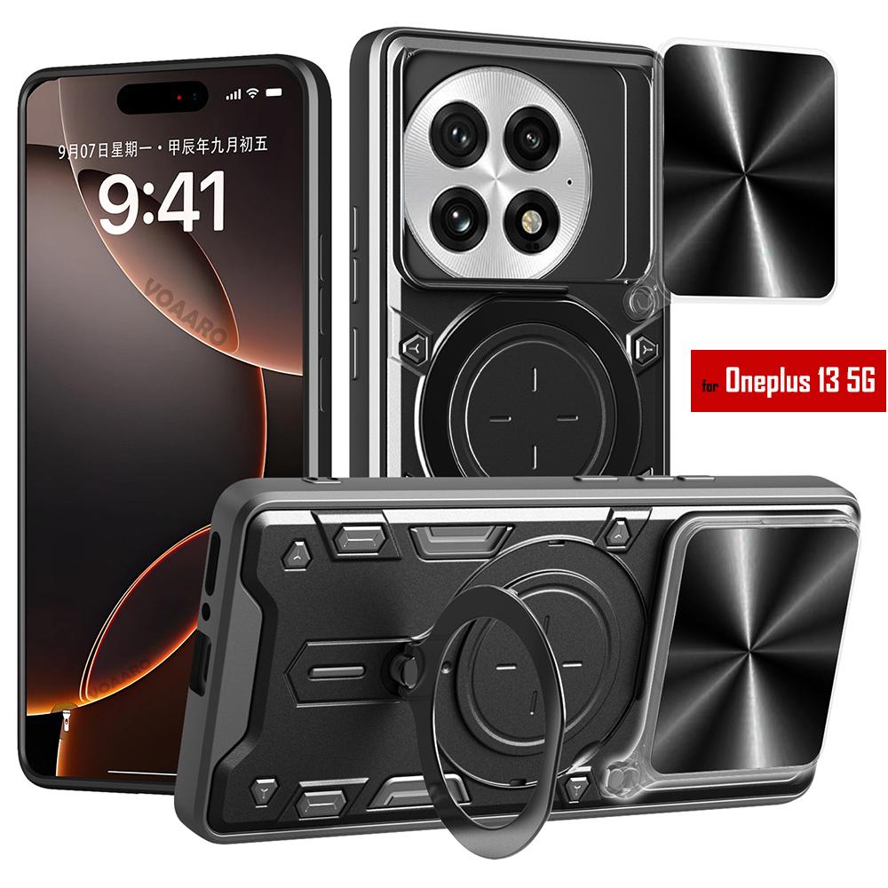 Schiebeobjektiv Push-Fenster Armor Funda für Oneplus 13 5G Hülle für Oneplus 13 5G Hülle Magnetischer Drehring Ständer Halter Abdeckung