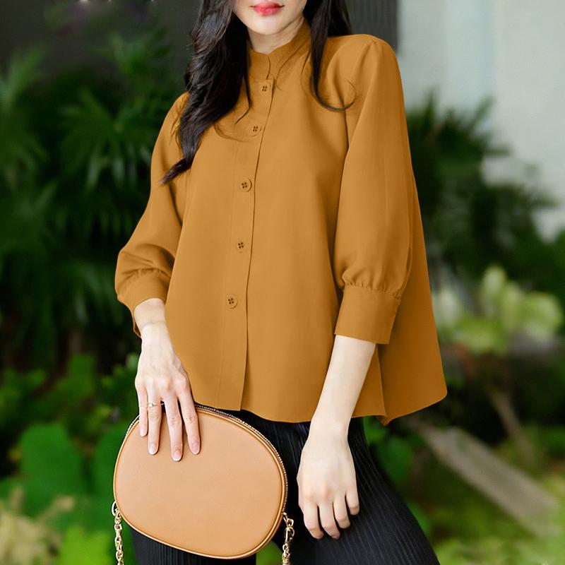 ZANZEA Camicetta Casual da Donna con Collo Stretto e Maniche a 3/4 Larga