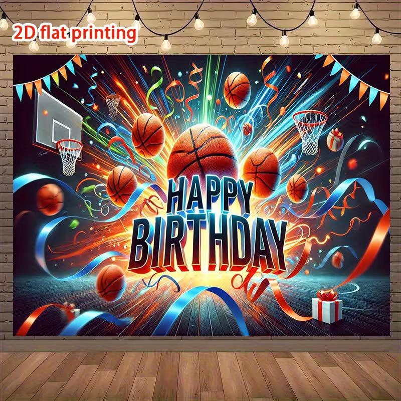 Sfondo per Photo Booth di Compleanno di Pallacanestro 2D per Eventi di Ragazzi