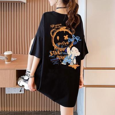 T-shirt in puro cotone da Donna estate 2025 stampa cartoon divertente hip hop Streetwear t-shirt casual Femminile Harajuku Oversize Manica Corta nero y2k Top