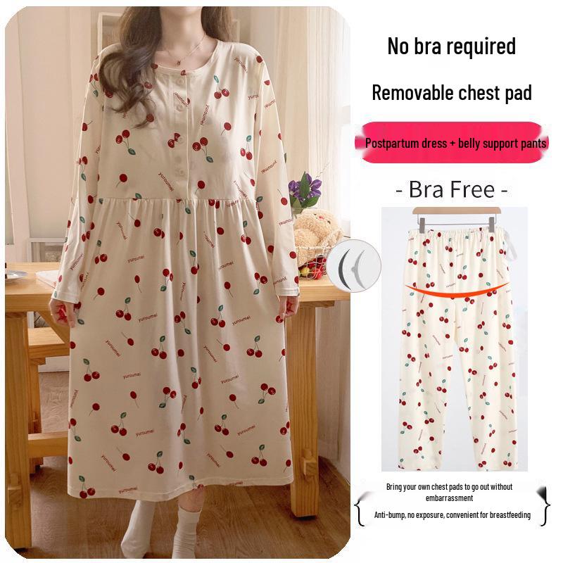 Maternity Labor Gown & Nursing Pajama Set with Built-in Bra for Spring/Summer