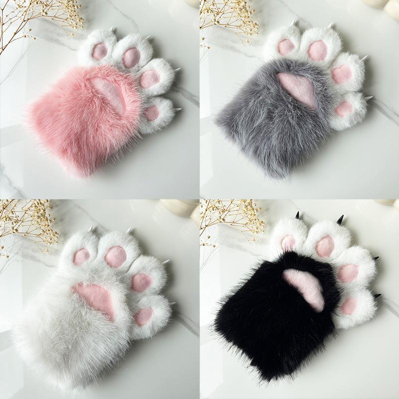 1Pc New Plush Cosplay Cat Paw Glove Thicken Cartoon Cat Claw Squeaking Furry Mittens Props
