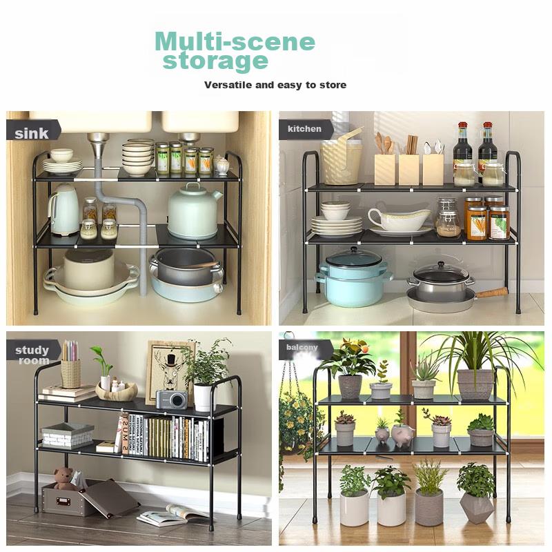 Huxiansen Kitchen Storage Rack, Under-Sink Organizer, Multi-Layer Extendable Cabinet Shelf, Countertop Pot Rack, Storage Shelf