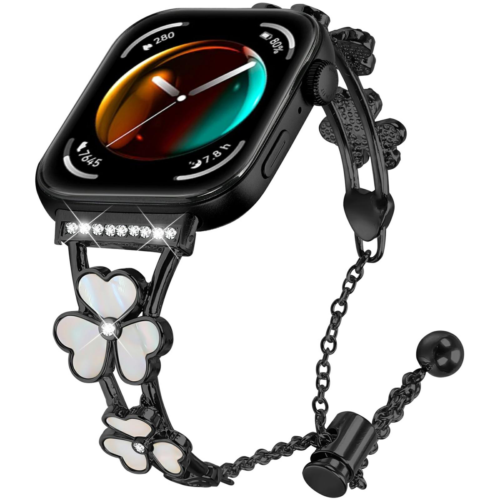 

For Huawei Watch Fit 3 Watchband Heart Clover Decor Zinc Alloy Metal Strap Gold
