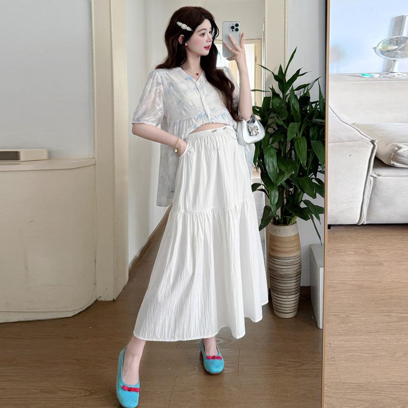 2026 Summer Fresh Maternity Two-Piece: Chiffon Loose Top & Skirt Set M