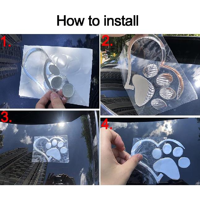 LZLRUN 3D Chrome Dog Paw Footprint with Peach Heart Sticker Decal Auto Car Emblem Decal Decoration (Black)