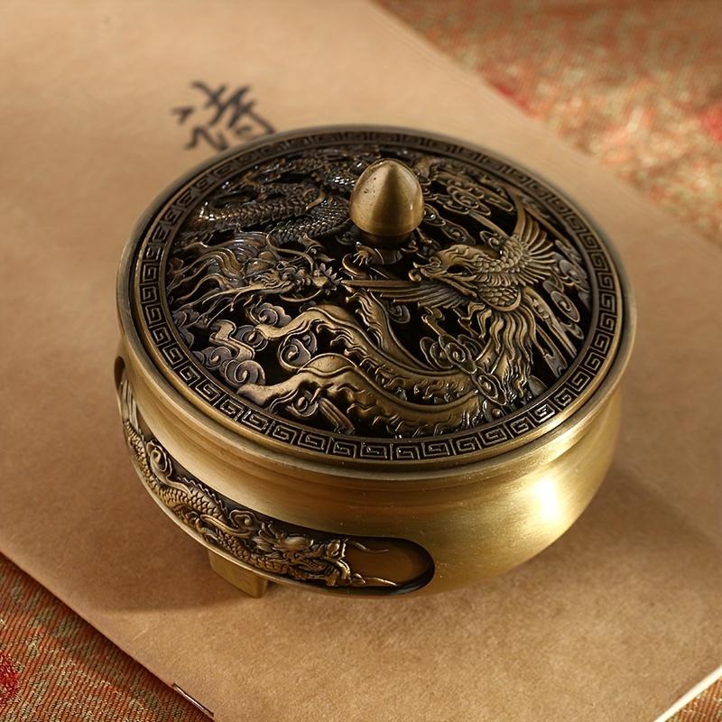 Dragon and Phoenix Large Incense Burner, Incense Cone Burner, Tea Burner, Aromatherapy Machine, Three-legged Alloy Incense Burner, Zen-style Incense