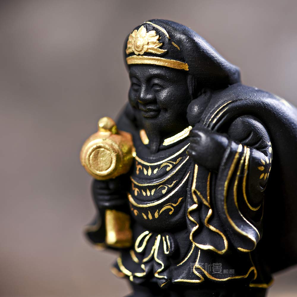 Hanro Art Carving Buddha Statue Daikokuten Seven Lucky Gods Wood Carving Boxwood Good Luck and Fortune Business Prosperity Health and Prosperity Good