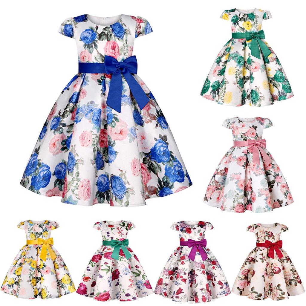 Kids Girls Bow Girl Party Princess Dresses Children Ball Gown Costume Festival Host Children Dress