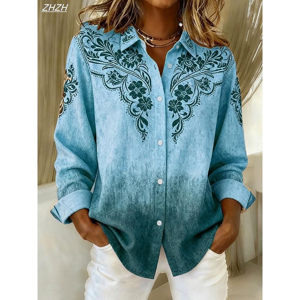 Women's Shirt Blouse Floral Graphic Geometric Bohemia Vintage Casual Long Sleeve Shirts Collar Regular Tops Fall Winter