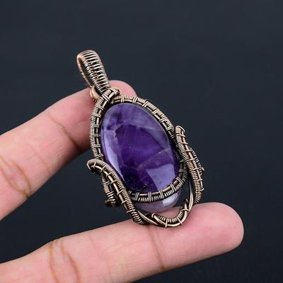 Amethyst-Edelstein, reiner Kupferdraht, umwickelt, handgefertigter Anhänger-Schmuck für Sie