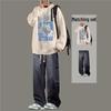 Boys' Trendy Loose Round Neck Sweatshirt & Jeans Set - Cool Casual Two-Piece Outfit for Spring & Autumn