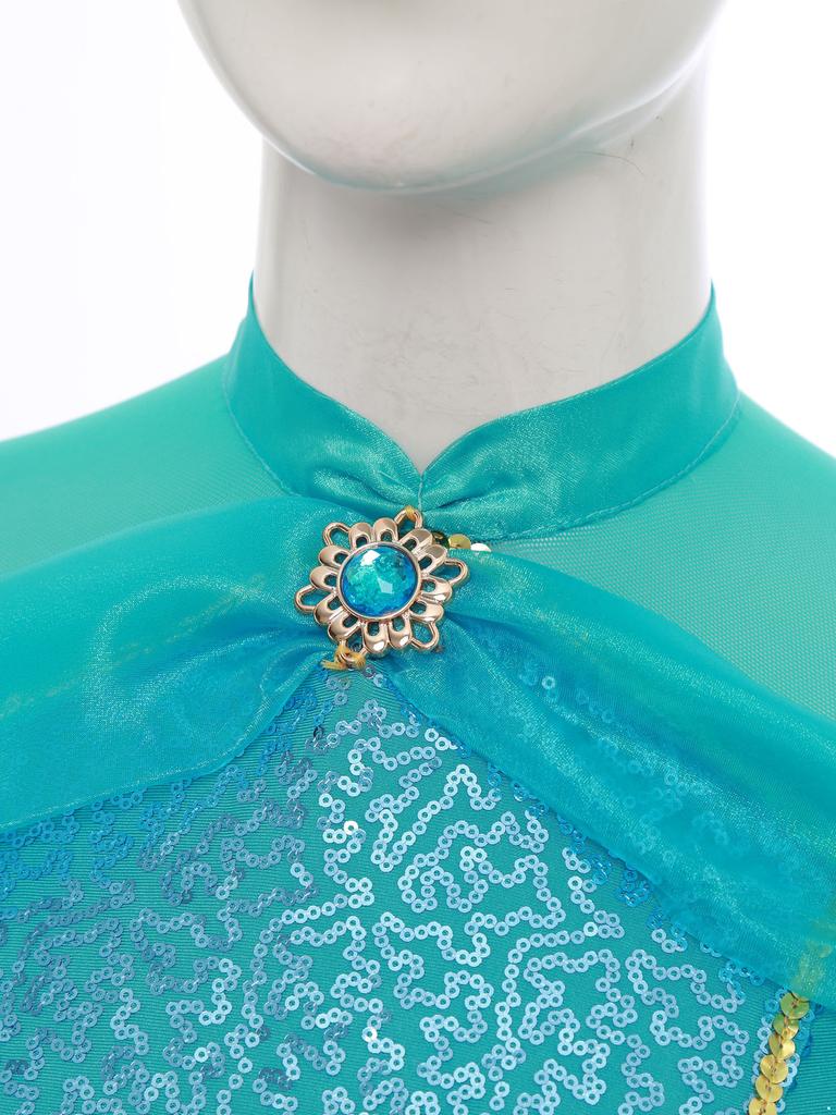 Womens Arabian Princess Jumpsuit Gems Adorned Sequined Overlay One Piece Romper Belly Dance Halloween Costume