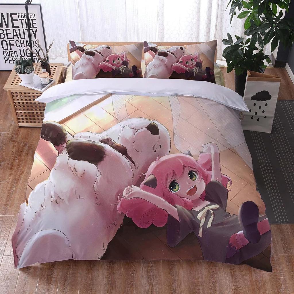 Anime Beautiful Girl Duvet Cover Set ,Cartoon Printed Patterned with Pillowcases, Soft Microfiber Quilt Covers for Girls