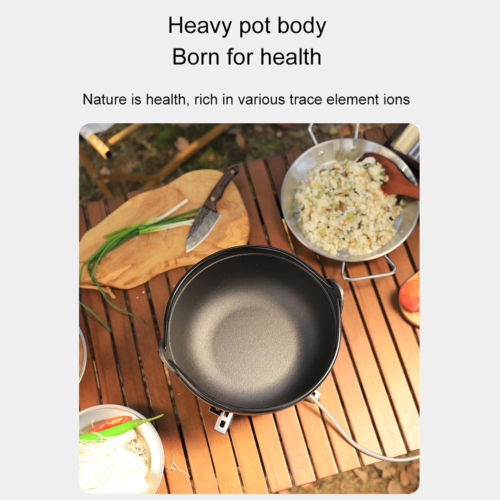 Cast Iron Dutch Oven With Wooden Cover Flat Bottom Design Single Non-coated Non-stick Pan Cast Iron Dutch Oven For Outdoor
