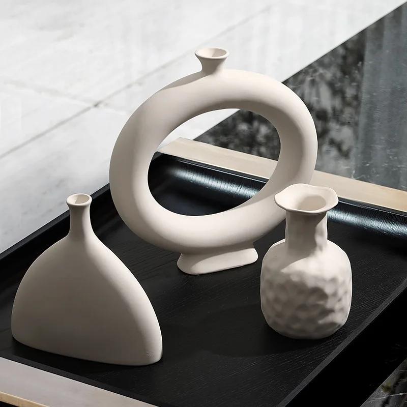 Nordische Polygon Runde Keramikvase Haus Wohnzimmer TV-Schrank Schreibtisch Ferienwohnung Kunstdekorationen Trockenblumenarrangements Vase
