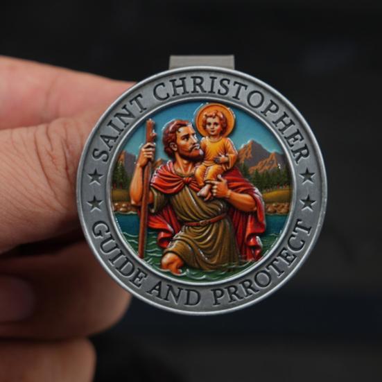 Yousheng St. Christopher Visor Clip for Car Zinc Alloy Religious Medal with "Protect Us" Prayer Spiritual Gift for Drivers