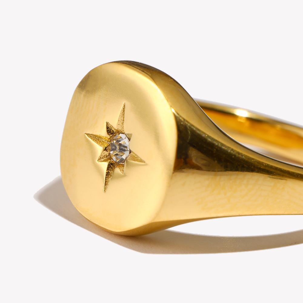 E.B.belle Aspect Nordstern Siegelring Silberfarbe Wasserdicht 316L Edelstahl Schmuck 18K Vergoldete Accessoires