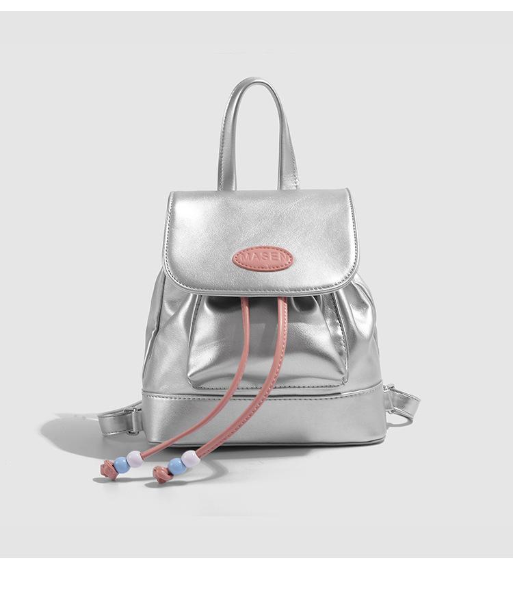 

Niche design 2025 new retro cute denim girl backpack ins student outfield travel backpack серебряный