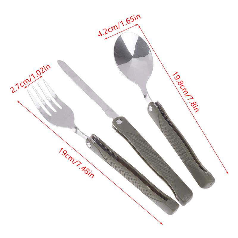 3ks přenosná mini sada nerezového nádobí Skládací sada příborů se lžící, vidličkou, noži pro venkovní kempování, piknik Talheres