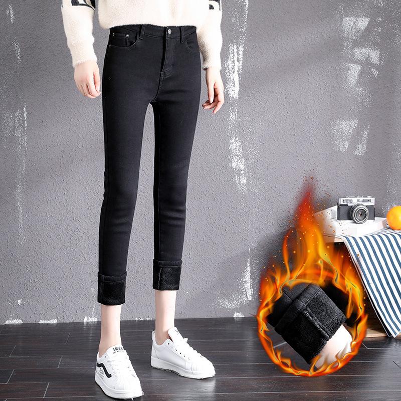 Women's High Waist Fleece Lined Skinny Pencil Jeans Slim High Stretch Warm Denim Pants Elegant Commuter Winter Long Trousers