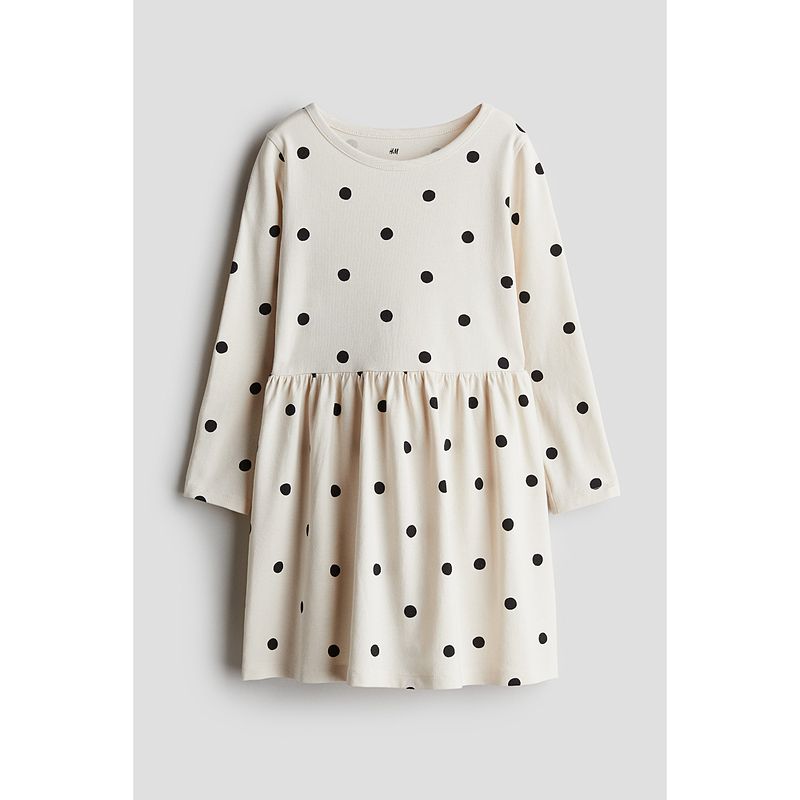 

HM Детская одежда Юбка для девочки Осень Мягкий Комфорт Принт Длинный рукав Платье 1245392 Light beige/Dot 90/52