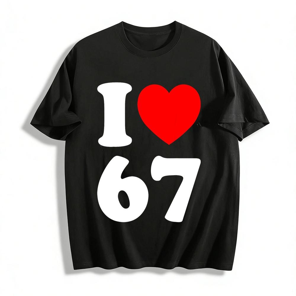 I Love Heart Print Casual Crew Neck T-Shirt Unisex Daily Wear Pure cotton T-shirt XXS