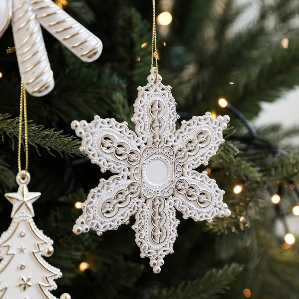Elk Snowflake Pendant White Gold Christmas Hanging Ornament  Home Decoration