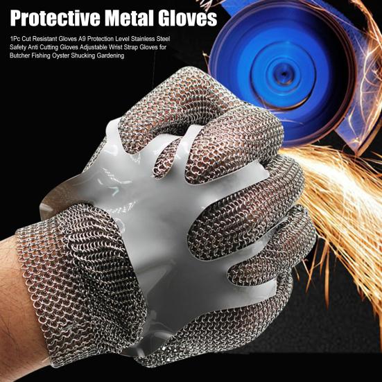 1Pc Cut Resistant Gloves A9 Protection Level Stainless Steel Safety Anti Cutting Gloves Adjustable Wrist Strap Gloves