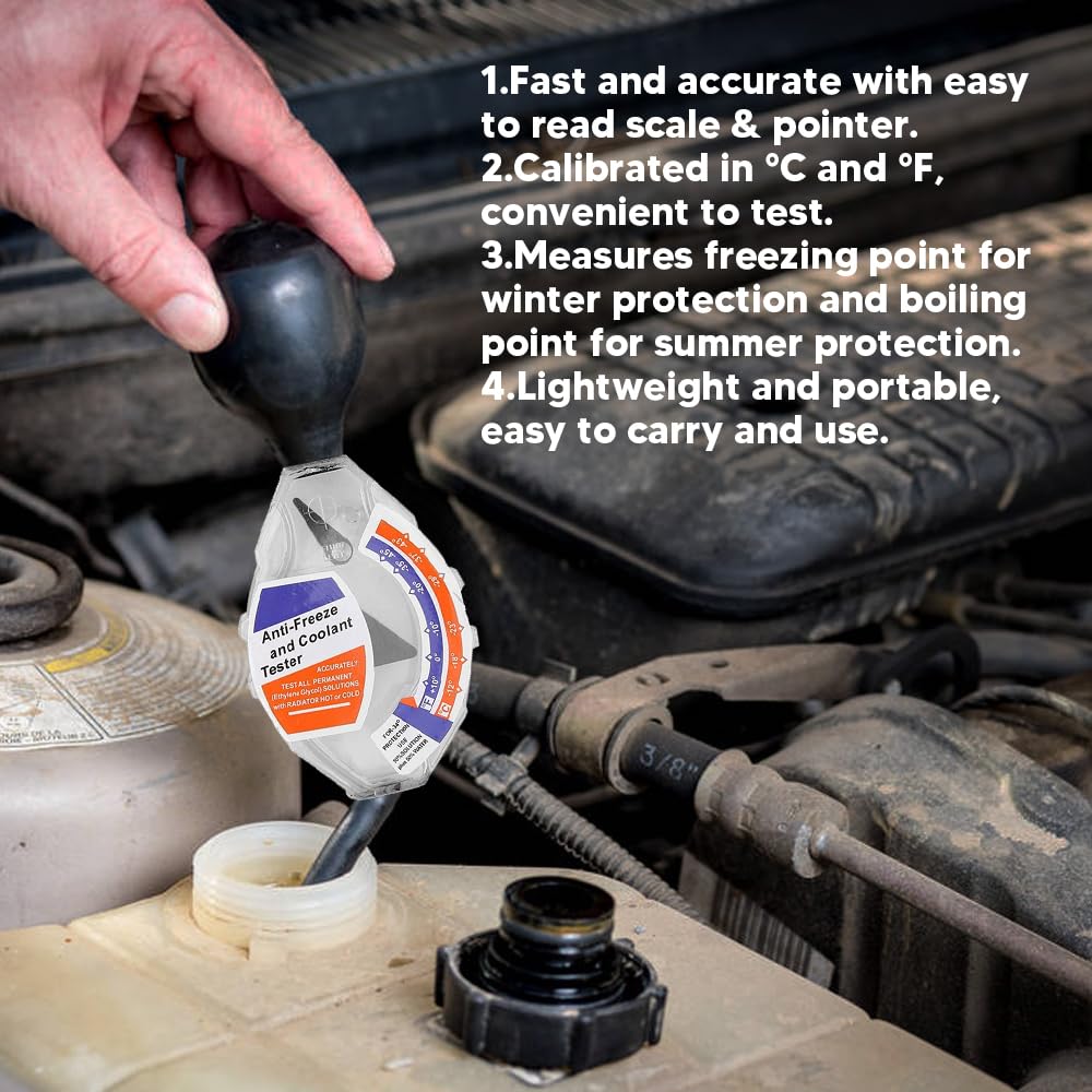 Coolant Tester Automotive Antifreeze Tester ABS Battery Hydrometer Tester Dial Type Antifreeze Coolant Car Battery Liquid Densitometer for Ethylene