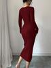 Women's Knitted Elegant Wrap Dress High Waist Bodycon Midi V-neck Long Sleeve Autumn Winter Dresses