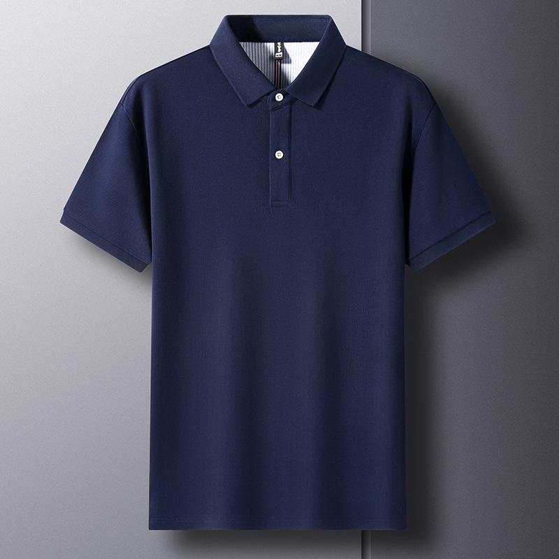 Men'S Short-Sleeved Pure Cotton Solid Color Polo Shirt Father'S Loose Casual Lapel High-End Clothes