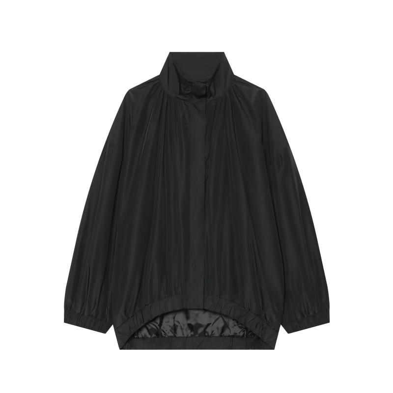 Womens Oversized Streetwear Jacket Black Loose Fit Stand Collar Zip Front Short Length Fall 2026