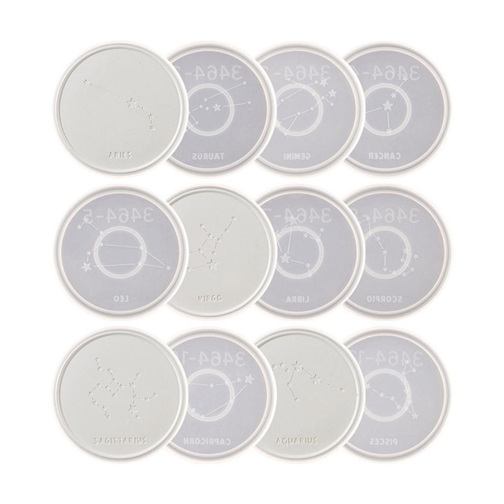 12 Constellation Coaster Molds 12Pcs Silicone Epoxy Resin Tray Mould