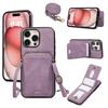 For iPhone 15 Pro Max Case Card Holder Kickstand Leather+TPU Phone Cover with Shoulder Strap