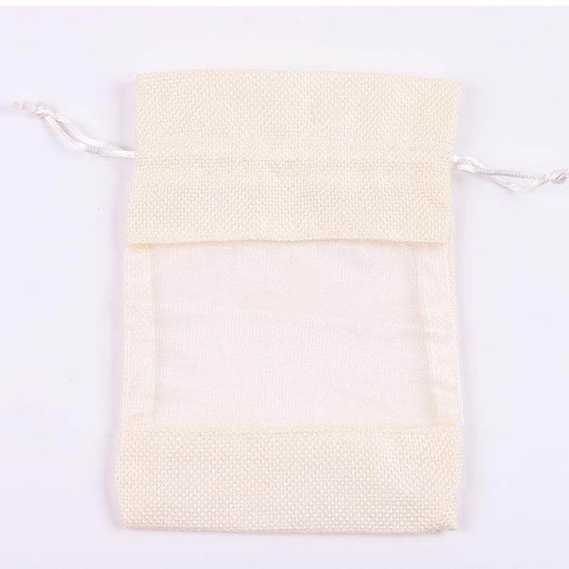 20pcs Linen Drawstring Bags Window Bags Spliced Mesh Bags Cosmetic Sorting and Storage Bags Gauze Bags Drawstring Bags