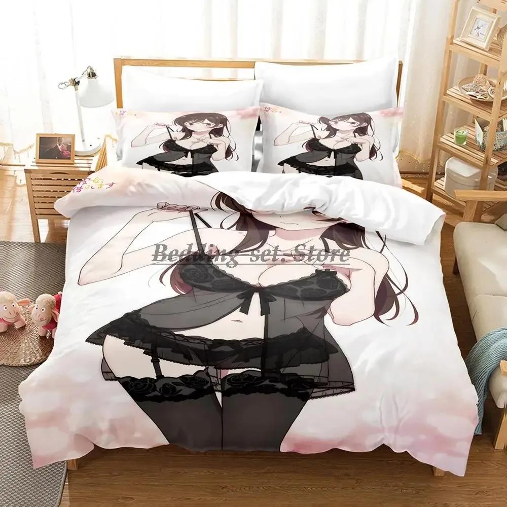 Chizuru Rent Girlfriend Bedding Set Single Twin Full Queen King Size Bed Set Aldult Kid Bedroom Duvetcover Sets Anime Bed