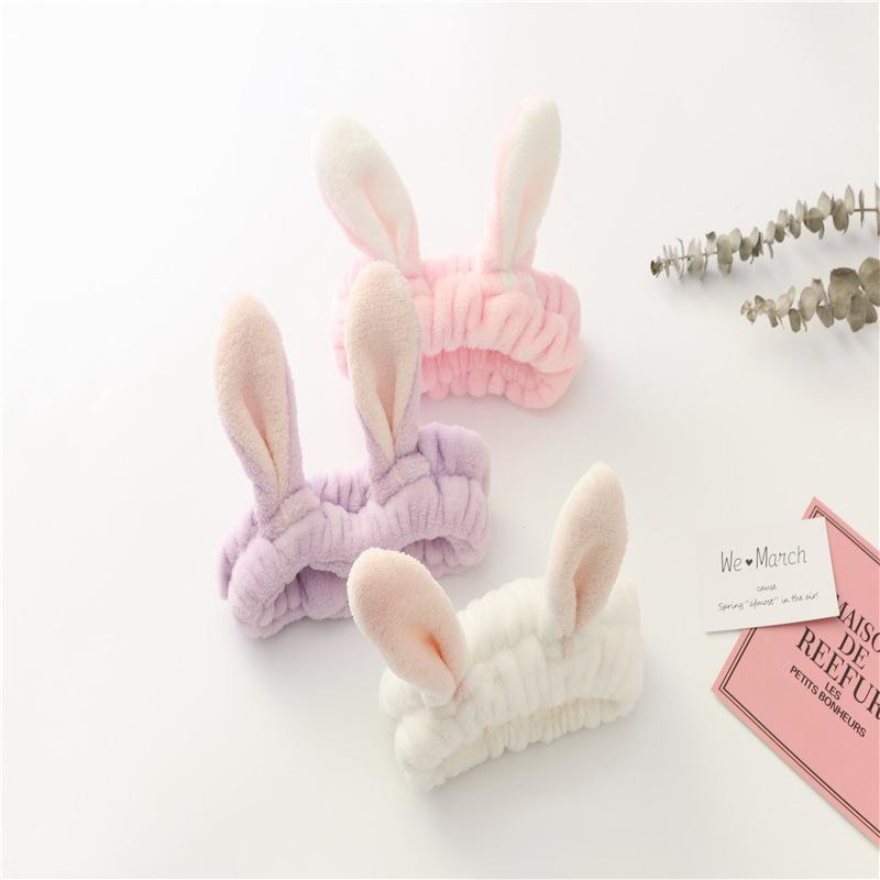 Face Wash Makeup Headband Bow Coral Fleece Rabbit ears Hairbands Women Girls Elastic Hair Bands Soft Turban Hair Accessories