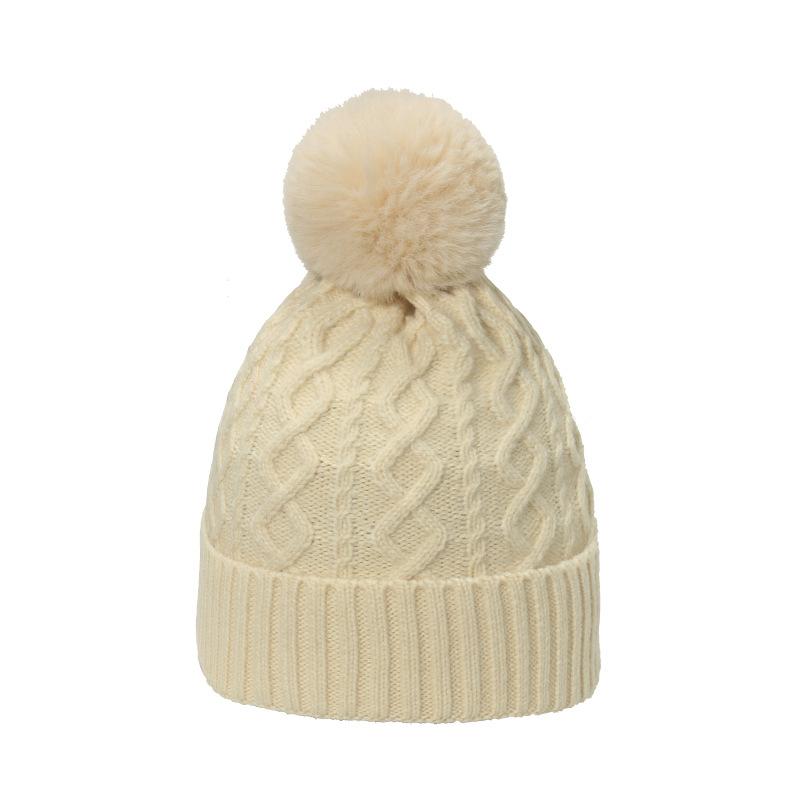 Winter hat children Japanese Korean version trendy versatile cold hat 8-character plaid knitted hat warm hairball wool hat women