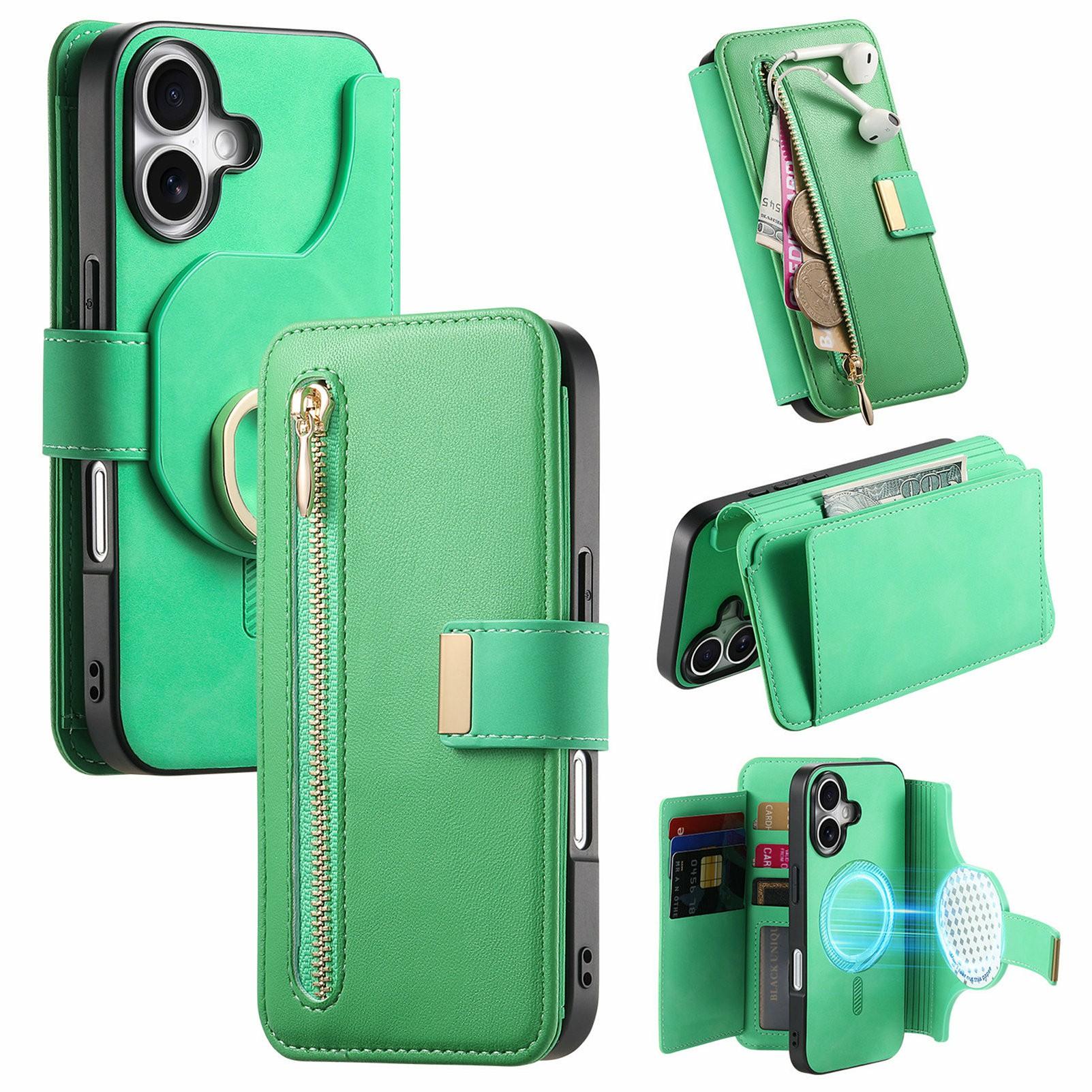 

For iPhone 17 Magnetic Leather Case with Detachable RFID Blocking Zipper Wallet Cover