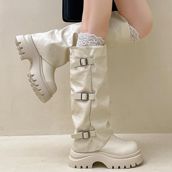 Fashion platform boots women's autumn and winter new retro British style thick heel locomotive cool knight boots trouser boots