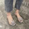[Armano] Baotou Semi-slippers Women's Summer Wear Flat-bottomed Rhinestone Bows Transparent Soft-bottomed Fish Mouth Cool Slippers