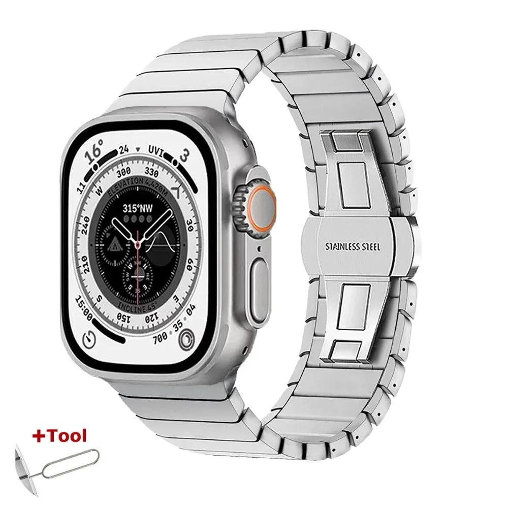 

Stainless Steel Strap For Apple Watch Band Ultra 3/2/1 49mm 45mm 41mm 44mm 42mm 46mm Metal Link Bracelet iWatch 11 10 9 8 7 6 5 S10-11 42mm 40 41mm серебряный